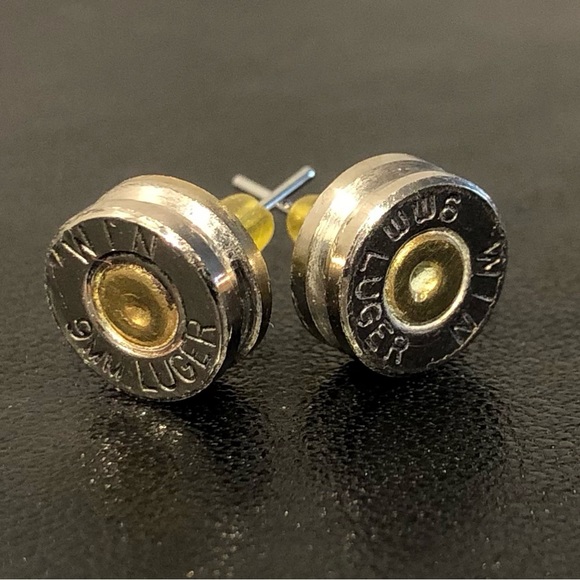 NWOT Handmade Win 9mm Luger Bullet Earrings - Picture 1 of 3